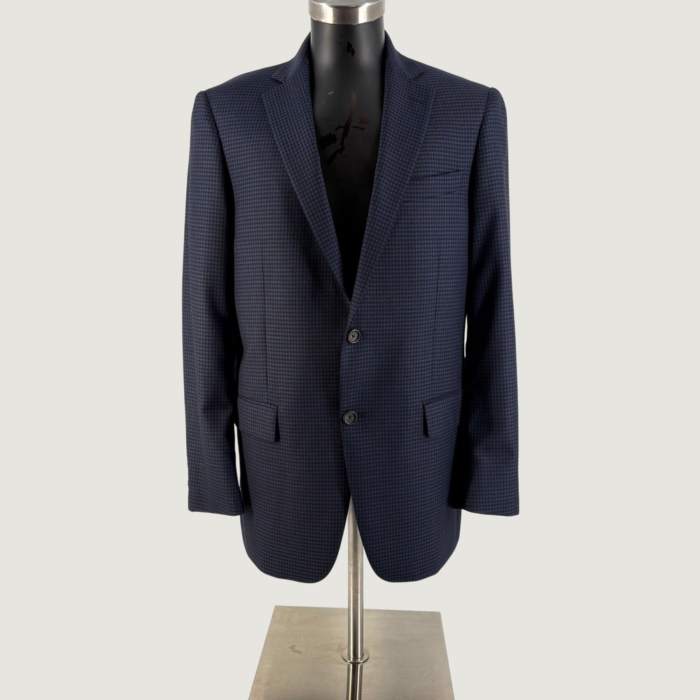 Hart Schaffner Marx Sport Coat Mens 40R Navy Black Houndstooth 2 Button Blazer